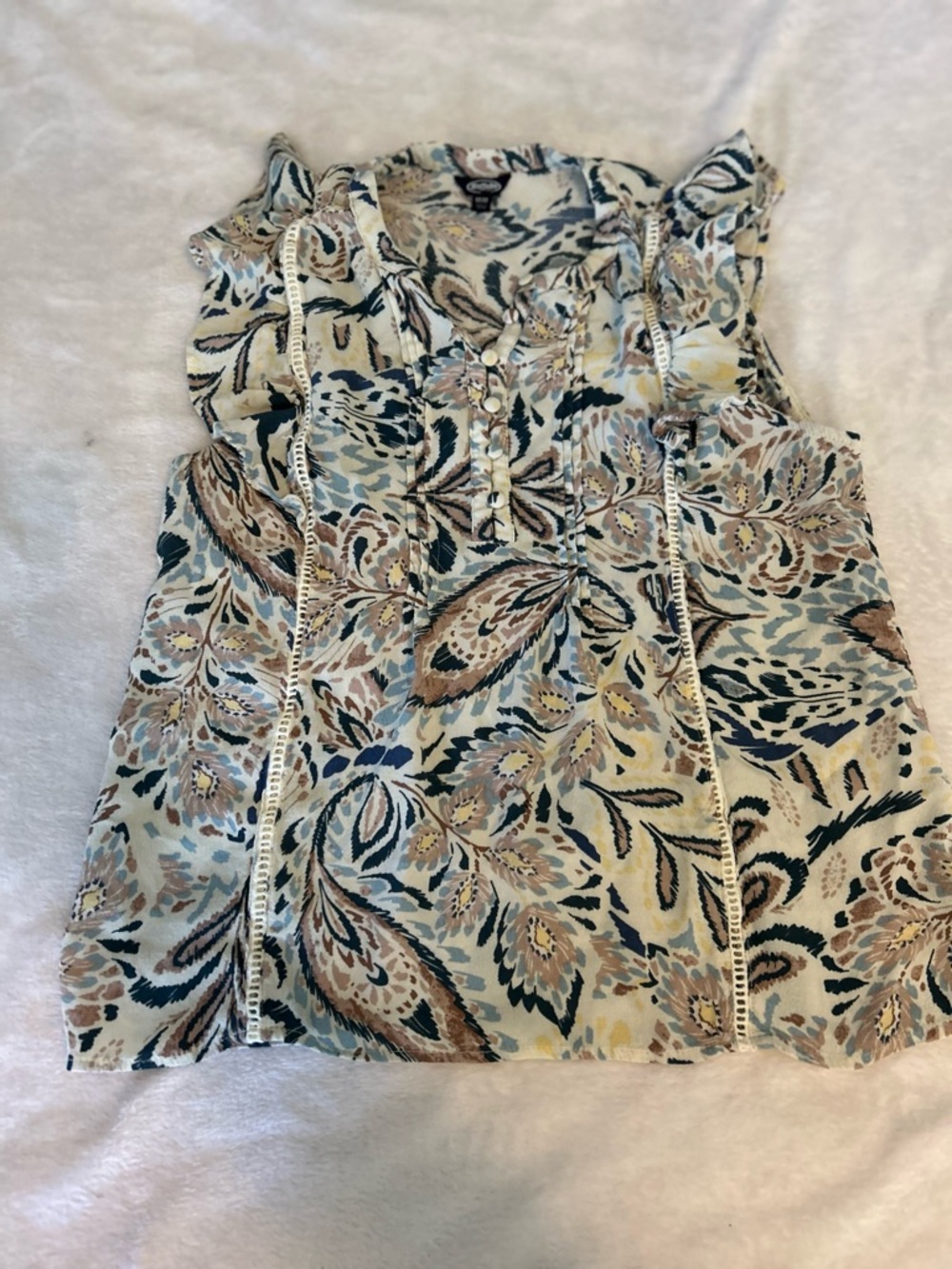 Buffalo David Bitton Floral Ruffle Trim Sleeveless Camisole in Blue and Tan